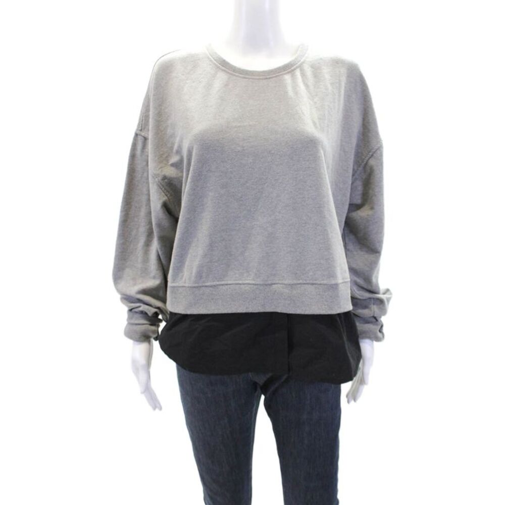 Sundays Womens Cotton Crew Neck Faux Layered Shirt Detail Top Gray Size L